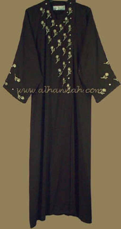 Khalije Style Abaya with Silver Threaded Embroidery and Matching Shayla ab202