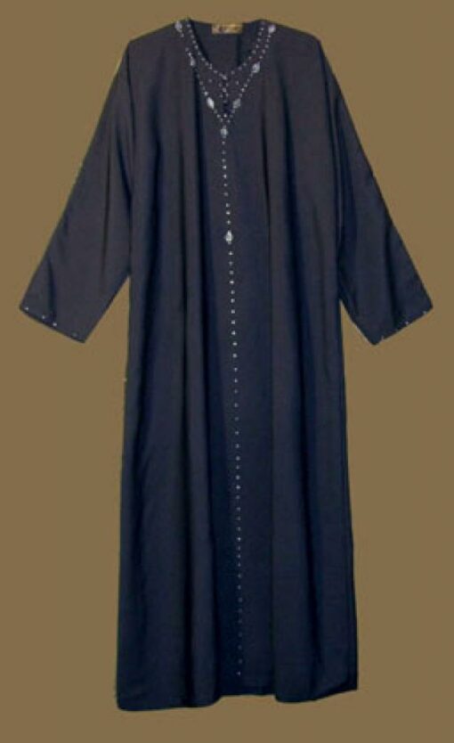 Saudi pull over abaya with crystal accents and with matching shayla (oblong scarf.) ab268