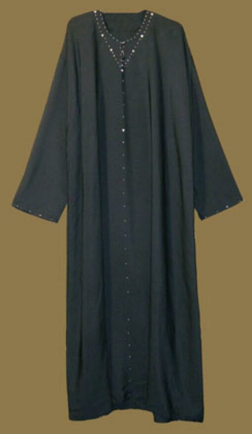 Saudi pull over abaya with crystal accents and with matching shayla (oblong scarf.) ab269