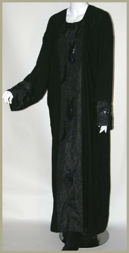 Traditional Embroidered pull-over abaya with Satin Trim ab338