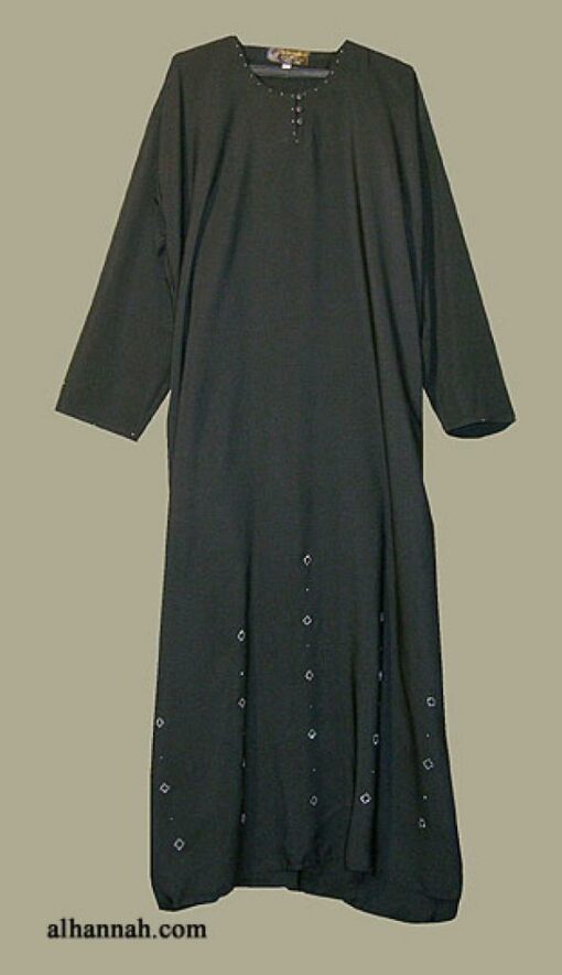 Saudi pull over abaya with crystal accents and with matching shayla (oblong scarf.) ab344