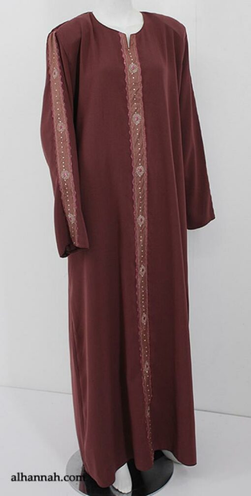 Embroidered Arabian Abaya with Satin Trim ab551