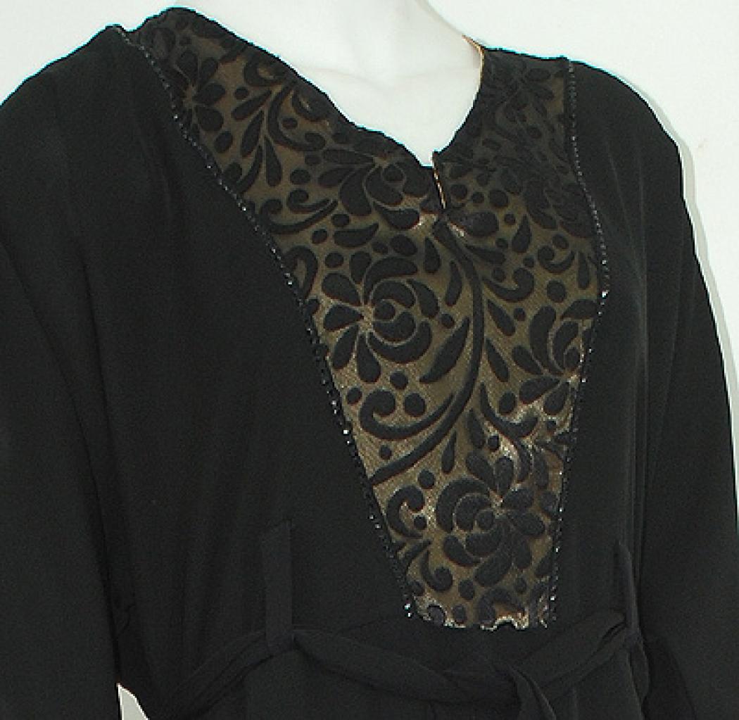 Deluxe Jordanian Abaya with Velvet Trim ab565 » Alhannah Islamic Clothing