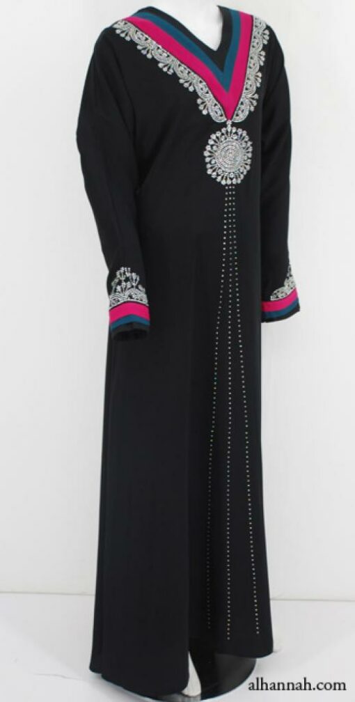 Deluxe Egyptian Abaya with Beading and Satin Applique ab583
