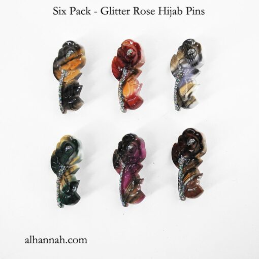 6 Pack - Glitter Rose Hijab Pins ac301