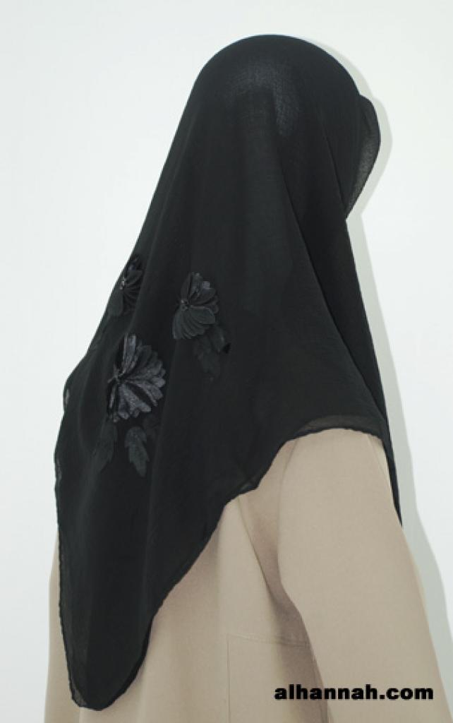 Daisy Floral Applique Chiffon Hijab hi1790