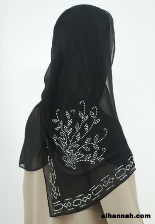 Beaded Floral Pattern Chiffon Hijab hi1791