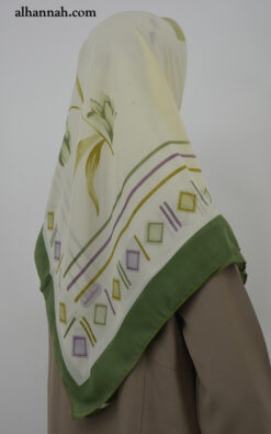 Square Hijab with Geometric Floral-Accent Print hi2034