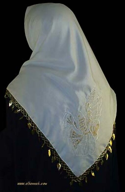 Beaded Triangle Hijab With Guilded leaf tassels hi925