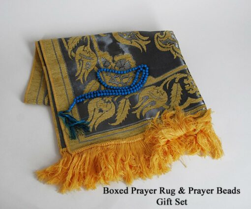 Boxed Premium velour woven prayer rug with Beads gift set ii640