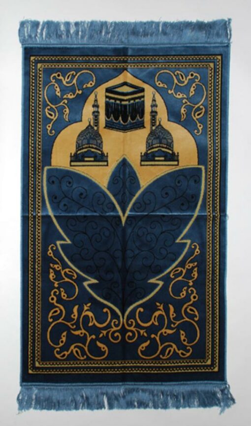 Blue Large Leaves Pattern Islamic Prayer Rug ii848