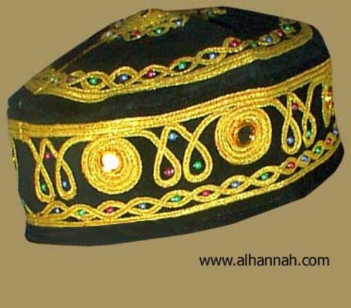 Velvet Pakistani Kufi with Traditional Ornamentation and Mirrorwork me427