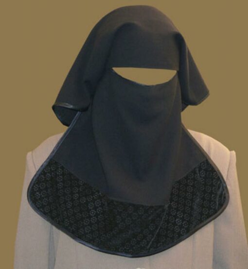 Double Layer Saudi Burqa with Velvet Lace Border - With Screen - No Nose String  ni126
