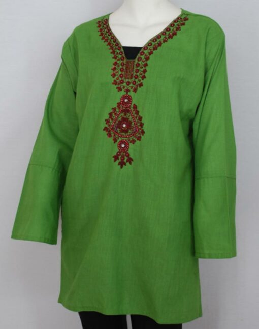 Floral Motif Embroidered Cotton Tunic Top st568