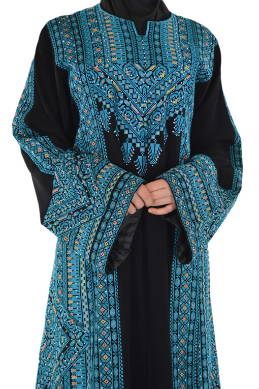 Blue Palestinian Dress Front Closeup