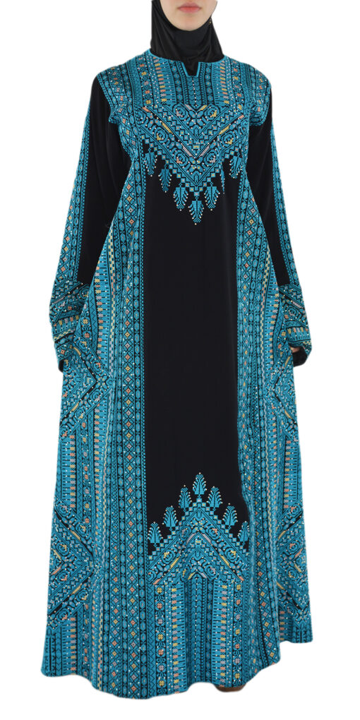 Blue Arabian Embroidered Dress Front Shot Spread