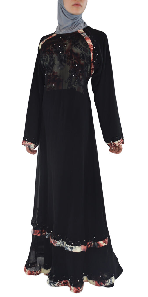 Nousha - Black and Tan Chic Abaya | ab684 » Alhannah Islamic Clothing