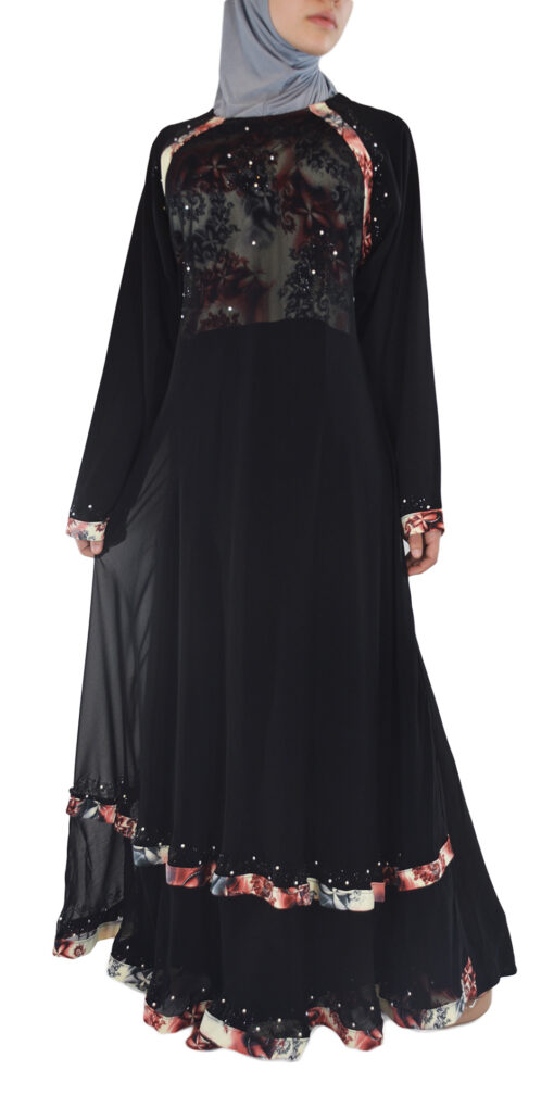 Nousha - Black and Tan Chic Abaya Spread
