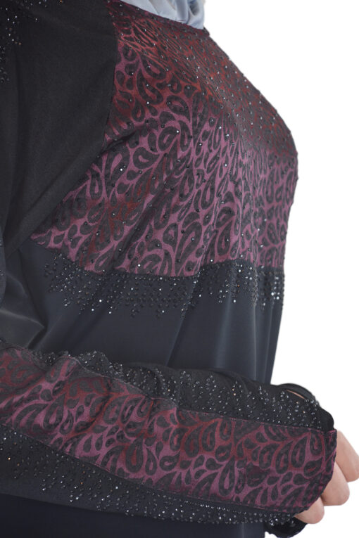 Pervin - Paisley, Purple and Black Abaya Close up 3