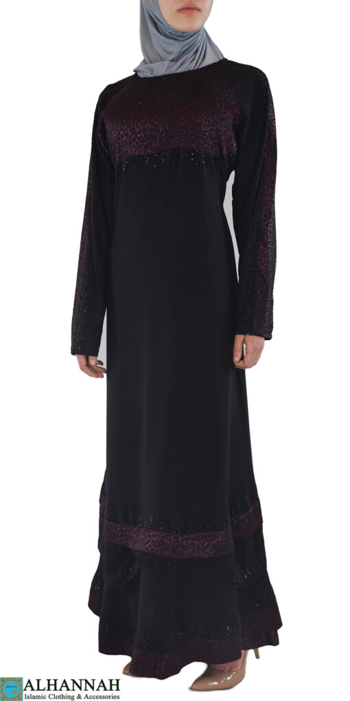 Pervin - Paisley, Purple and Black Abaya Front 2
