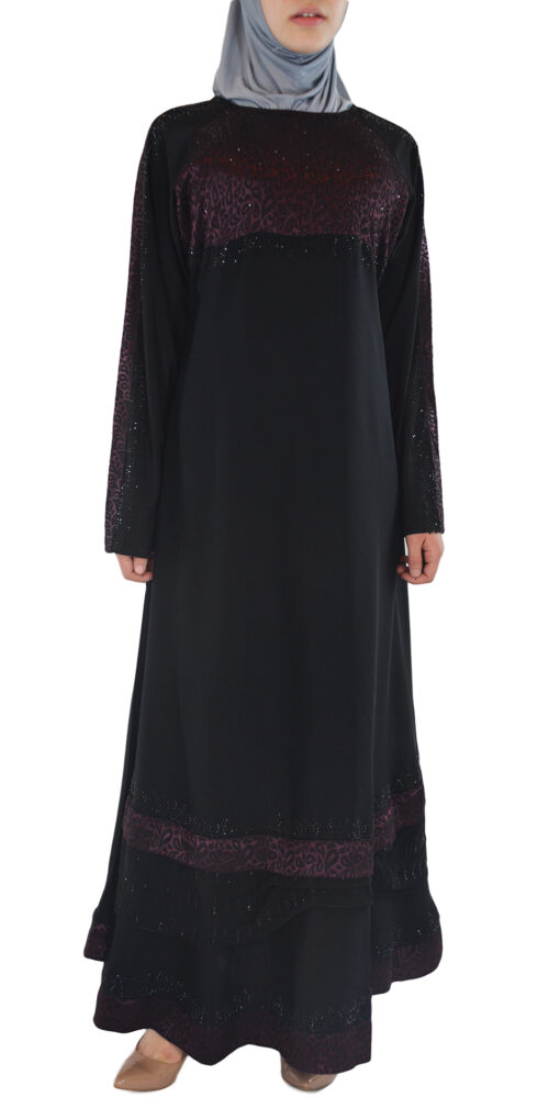 Pervin - Paisley, Purple and Black Abaya Front
