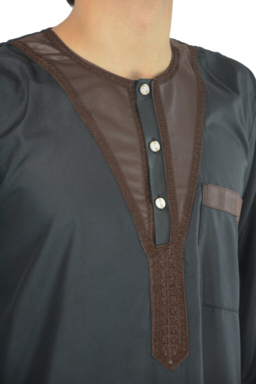 Sleek Black and Brown Thobe with Frontal Embroidery 2