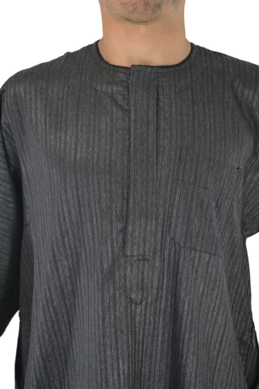 Gray Wide Sleeve Thobe with Button up Front and Pocket 2