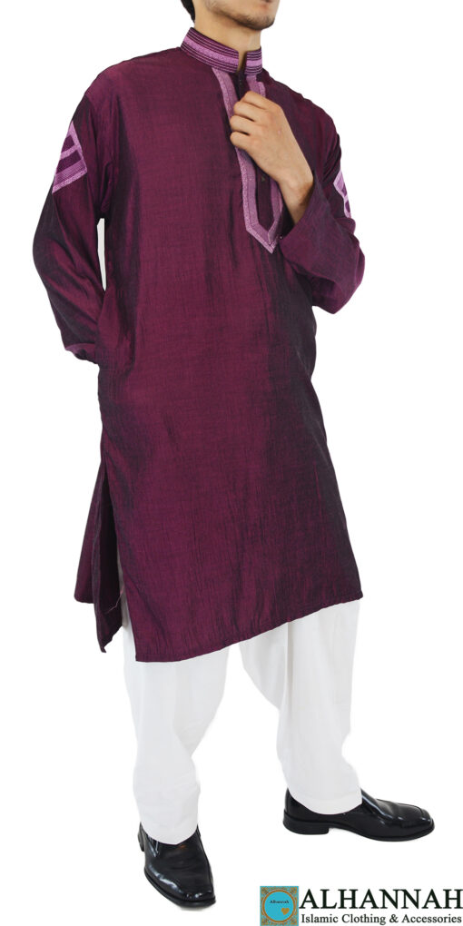 ME712 Abbasi Mens Maroon Embroidered Salwar with Button up front