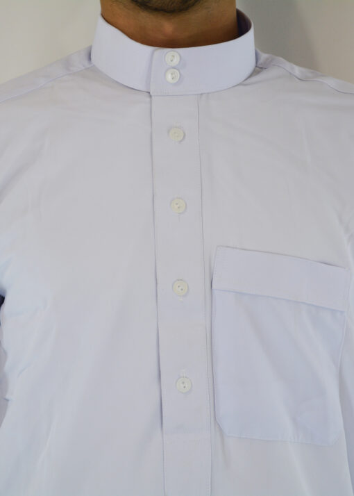 Musabi White Salwar Kameez with Button up front and Collar closeup ME708