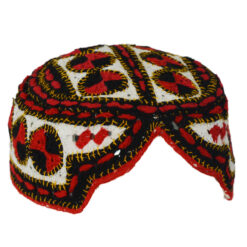 Sindhi Cap Shisha Embroidered Topi with Circular Multicolored Patterns ME713 Black and White