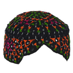 Sindhi Cap Shisha Embroidered Topi with Multicolored Web Patterns ME714 Black