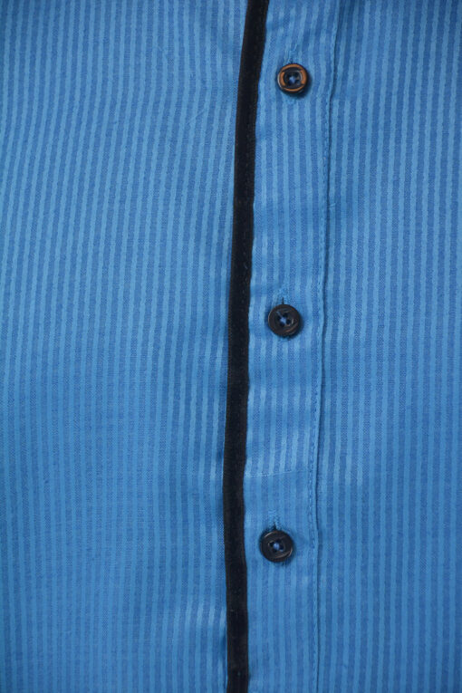 Striped Long Kurta Shirt with Velvet Lining Sky-Blue 5