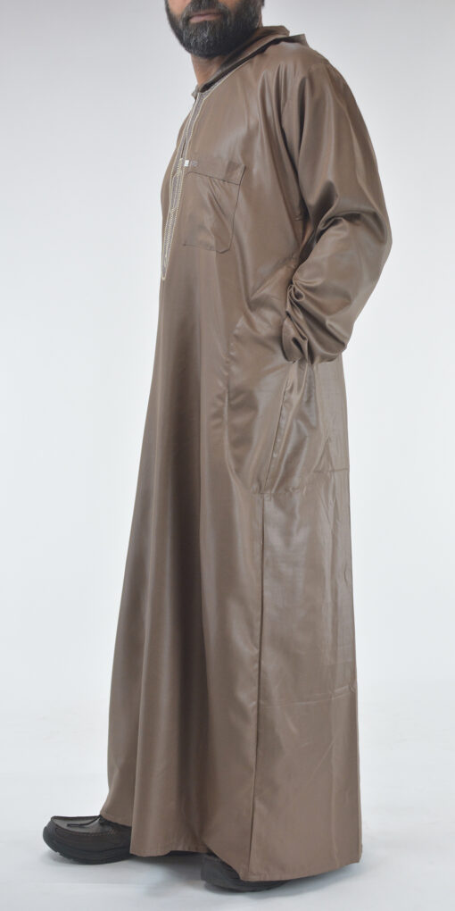 Hooded Embroidered Velcro Moroccan Thobe Brown
