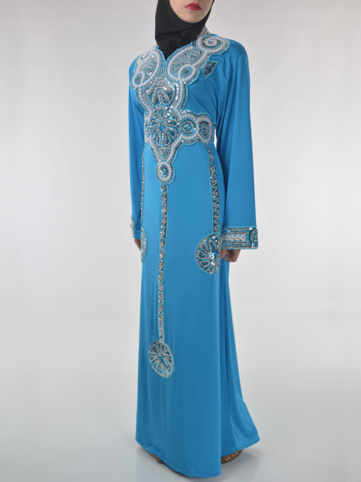 Sky-Blue Beaded Sequins Embroidered Abaya (3)