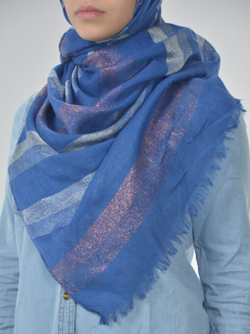 Striped Multicolored Shayla Hijab Blue
