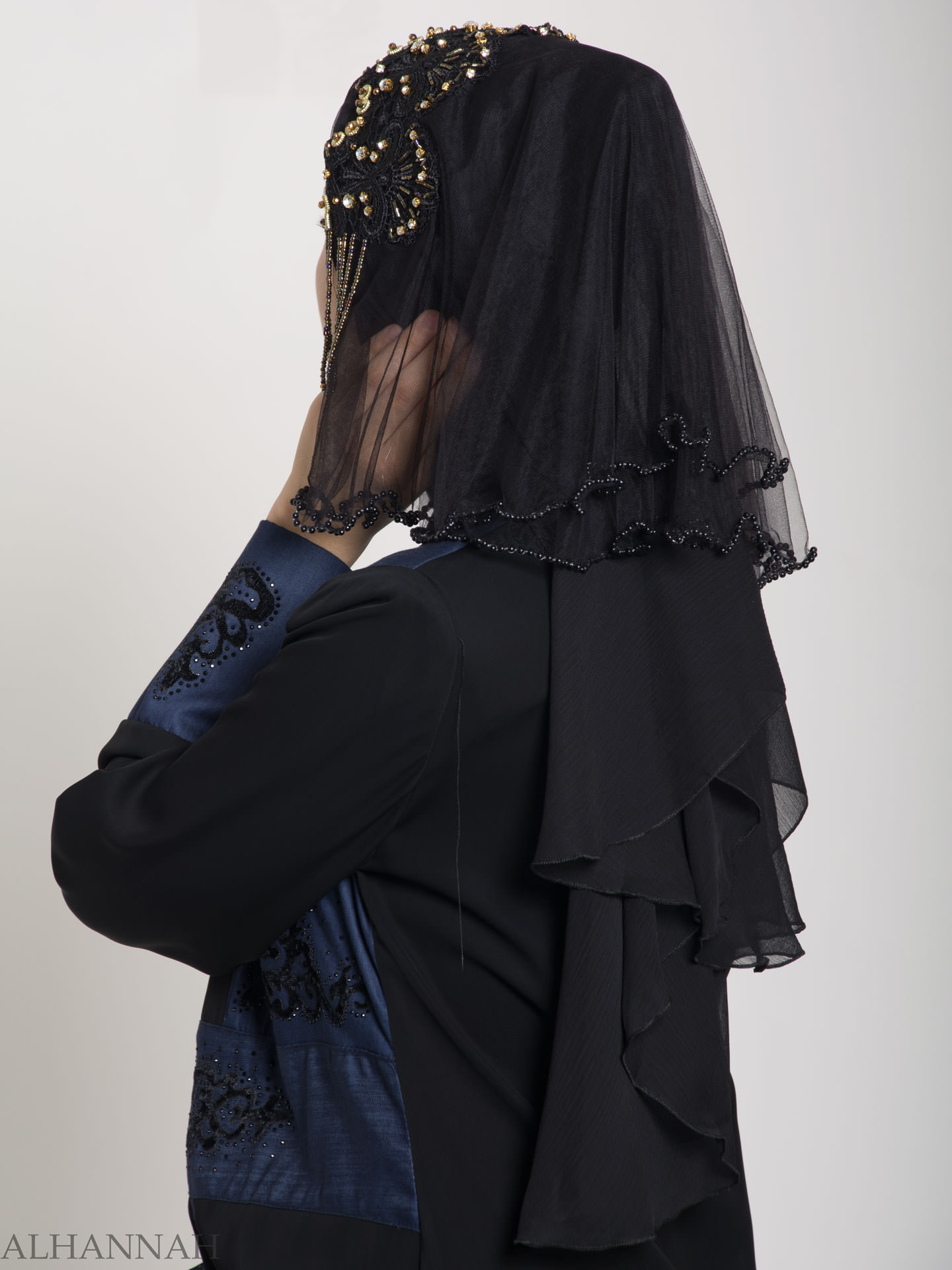 Black Pearled Bridal Hijab | hi2153 » Alhannah Islamic Clothing