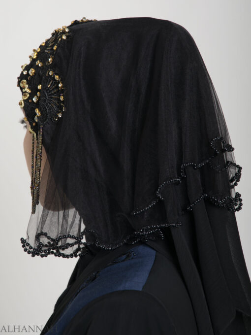 Black Pearled Bridal Hijab hi2153 (2)
