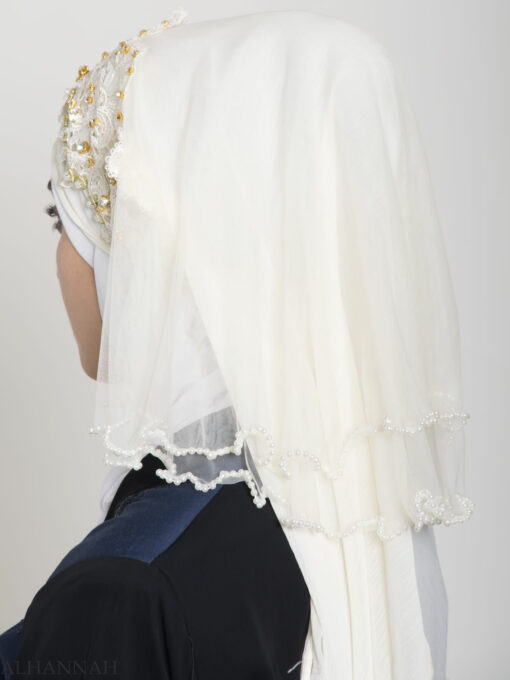 Ivory Pearled Bridal Hijab hi2152 (2)