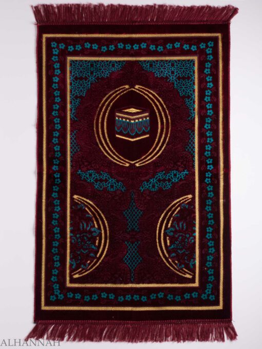 Turkish Prayer Rug Aquamaroon Floral Kaaba Motif ii1129