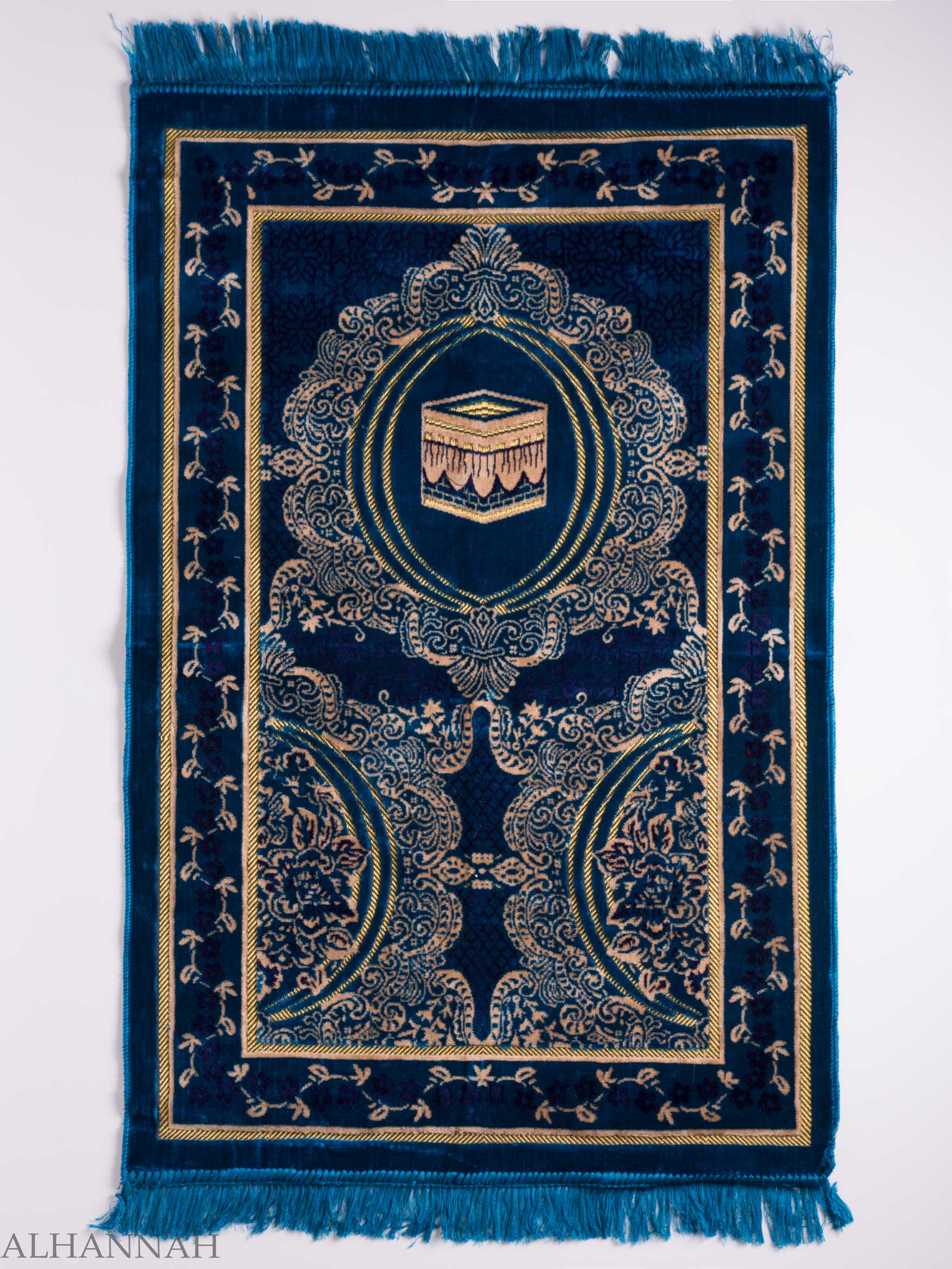 Turkish Prayer Rug | Blue Crescent Floral Kaaba Motif | ii1141 ...