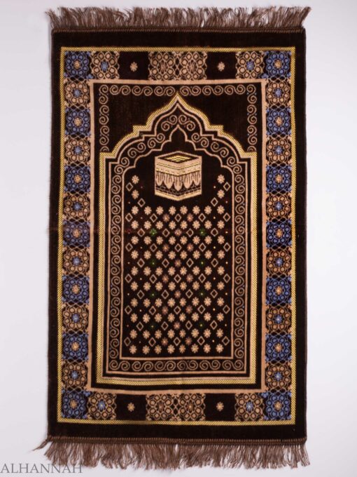 Turkish Prayer Rug Brown and Blue Floral Kaaba Motif ii1130