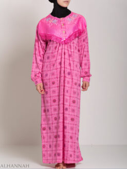 Checkered Floral Embroidered Cotton Nightgown NG107 (3)
