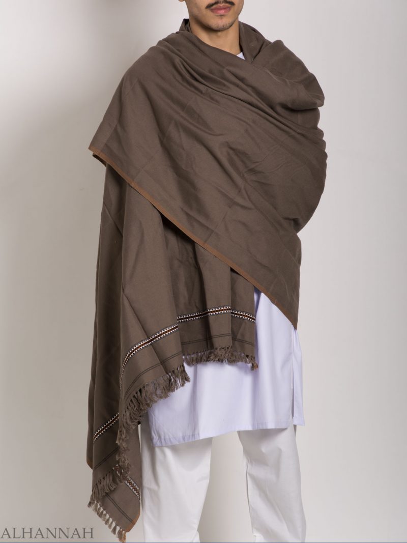 Tasseled Light Wool Pakistani Shawl with Ethnic Triangle Pattern ...