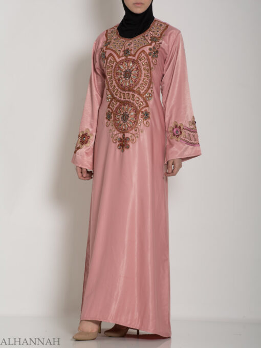 Pink Embellished Satin Embroidered Abaya ab706 (1)