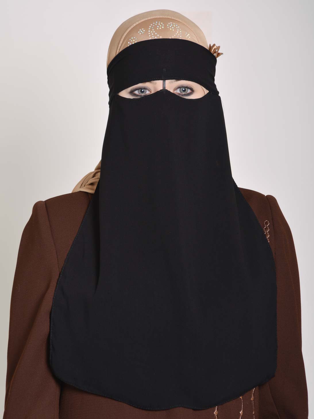 Saudi Style Solid Color One Layer Long Niqab NI158 (1)