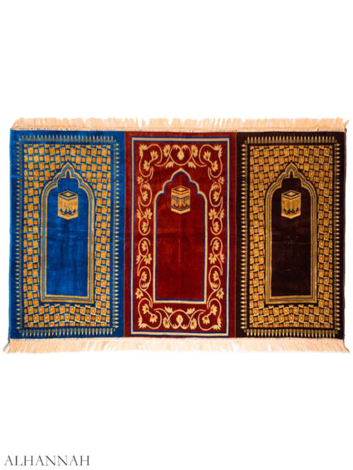 Kaaba-Motif-Tri-Color Triple Prayer Rug ii1160