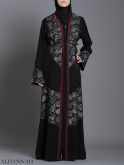 Red Floral Net Abaya ab710 (1)