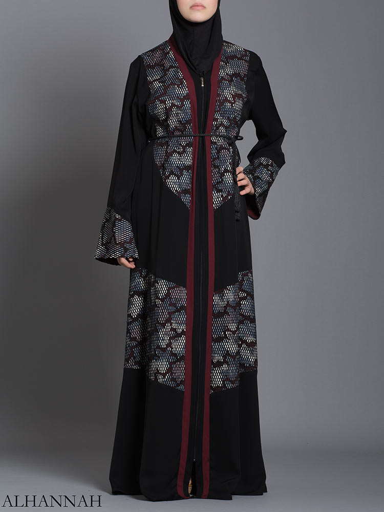 Red Floral Net Abaya | ab710 | Alhannah Islamic Clothing
