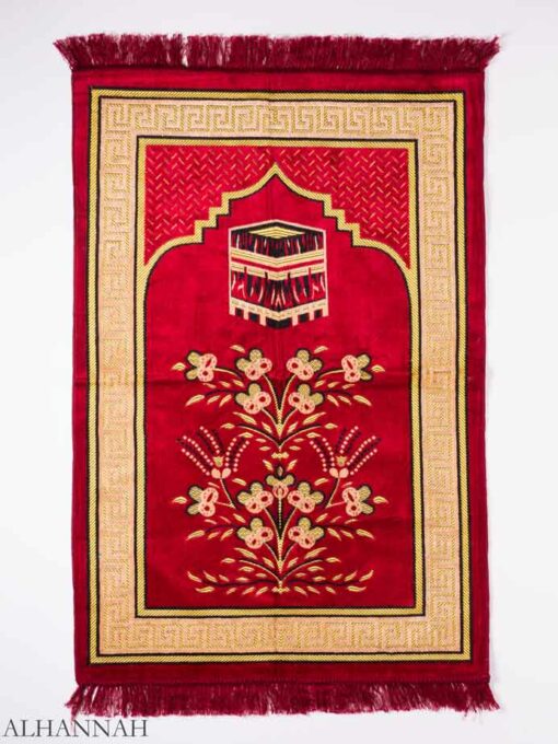 Red Sprouting Floral Kaaba Motif Prayer Rug ii1154