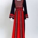 Red Square Satin Embroidered Palestinian Fellaha Thobe (1) th802